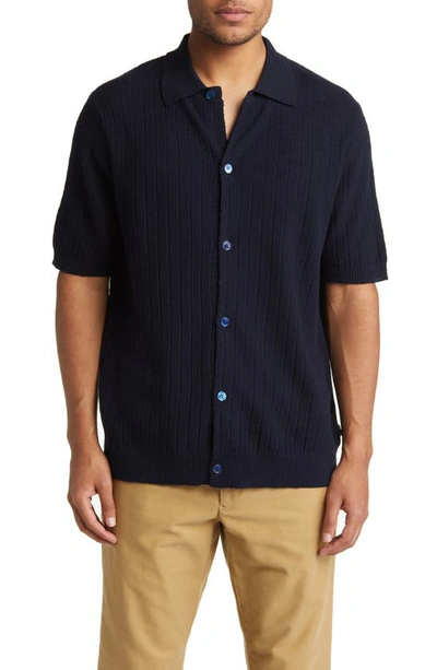 Nn07 Nolan Ribbed Cotton-blend Shirt In Blue