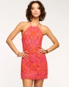 Ramy Brook Irina Crochet Halter Mini Dress In Guava Floral