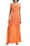 French Connection Inu Sheer Panel Maxi Dress In Mandarin Orange