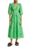 Farm Rio Cotton Eyelet Midi Dress In Bright_green