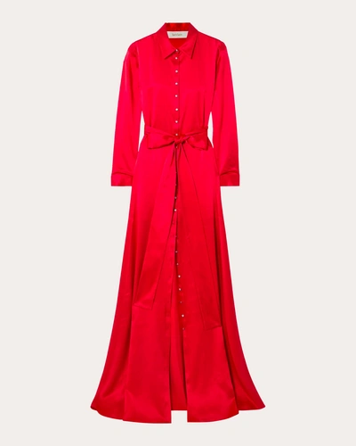 Semsem Belted Button-embellished Silk Maxi Shirt Dress In Red