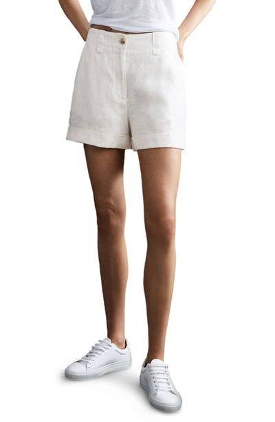 Reiss Demi Garment Dyed Linen Shorts In White