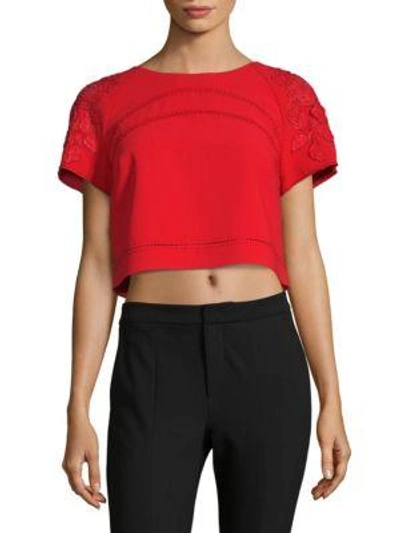 Marchesa Notte Floral Crop Top In Red