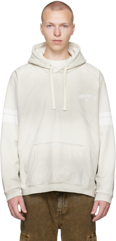 Guess Usa Slogan-print Striped Hoodie In Alabaster White