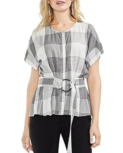 Vince Camuto Plaid Belted Top In Rich Black