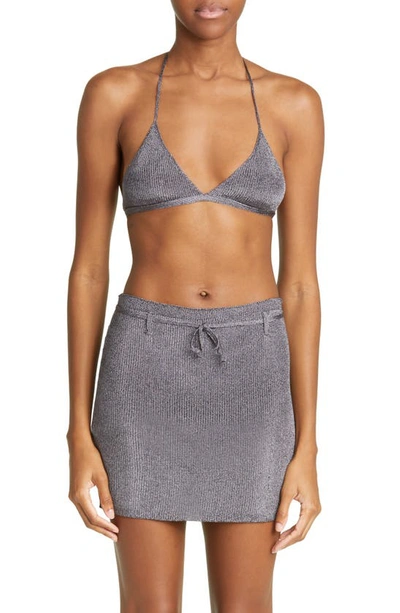 Paloma Wool Metallic-effect Knitted Bikini Top In Grey