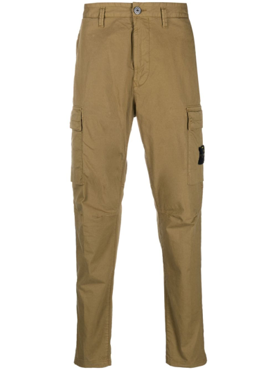 Stone Island Compass-motif Straight-leg Trousers In Brown