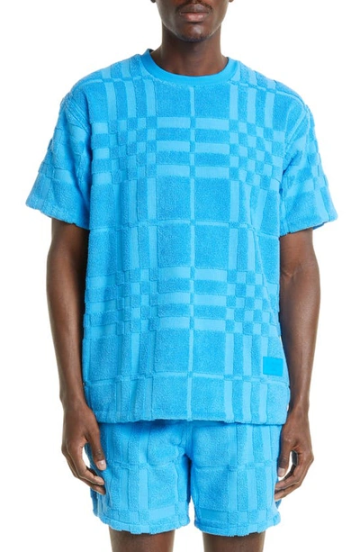 Burberry Willesden Mega Check Cotton Terry T-shirt In Bright Cerulean Blue