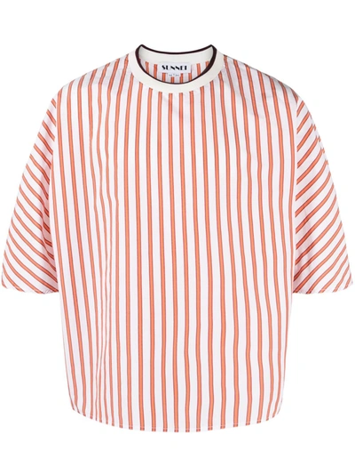 Sunnei Striped Crew-neck T-shirt In Ivory