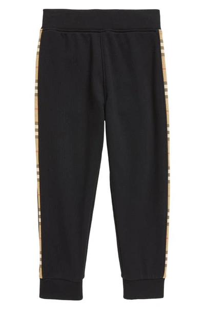 Burberry Kids'  Childrens Check Panel Cotton Jogging Pants In Black
