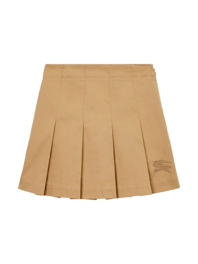 Burberry Kids'  Childrens Ekd Motif Cotton Twill Pleated Skirt In Archive Beige