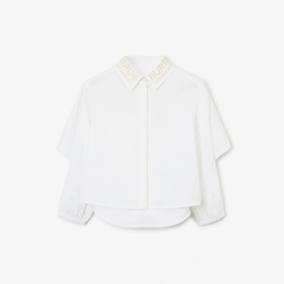 Burberry Childrens Cape Detail Stretch Cotton Poplin Shirt In White