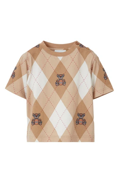 Burberry Kids' Thomas Bear菱形花纹棉质t恤 In Soft Fawn