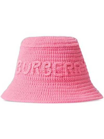 Burberry Crochet Technical Cotton Bucket Hat In Pink