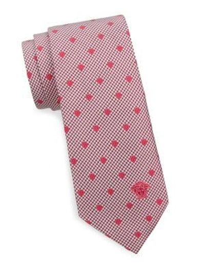 Versace Houndstooth And Polka Dots Silk Tie In Raspberry