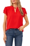 Cece Flutter Sleeve Top In Fireball Red