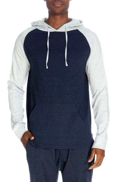 Unsimply Stitched Raglan Pullover Hoodie In Heather Navy White