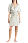 Nordstrom Rack Floral Print Bridal Robe In Blue Grey Petal Stem