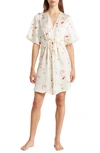 Nordstrom Rack Floral Print Bridal Robe In Ivory Egret Petal Stem