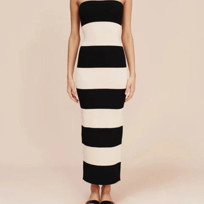 Posse Exclusive Theo Striped Jersey Strapless Maxi Dress In Black