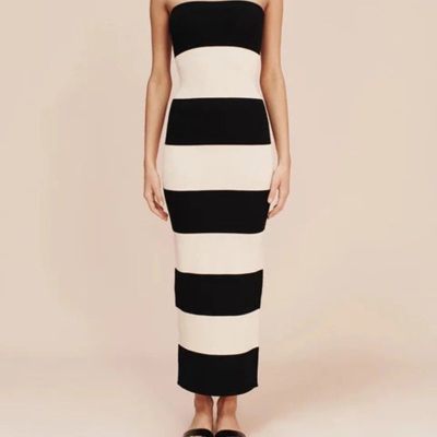 Posse Exclusive Theo Striped Jersey Strapless Maxi Dress