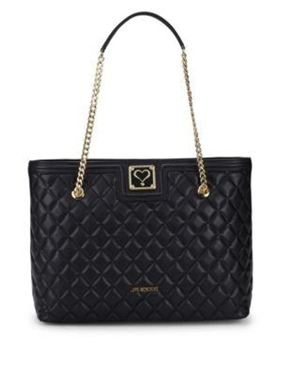 Love Moschino Quilted Chain Faux Leather Tote In Black