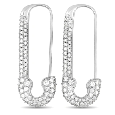 Non Branded Lb Exclusive 18k White Gold 3.25 Ct Diamond Safety Pin Earrings In Silver