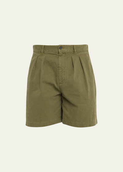 Nili Lotan Men's Ugo Pleated Gabardine Shorts In Olive Green