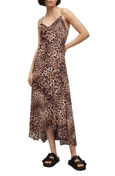 Allsaints Essie Evita Leopard-print Cotton Maxi Dress In Brown