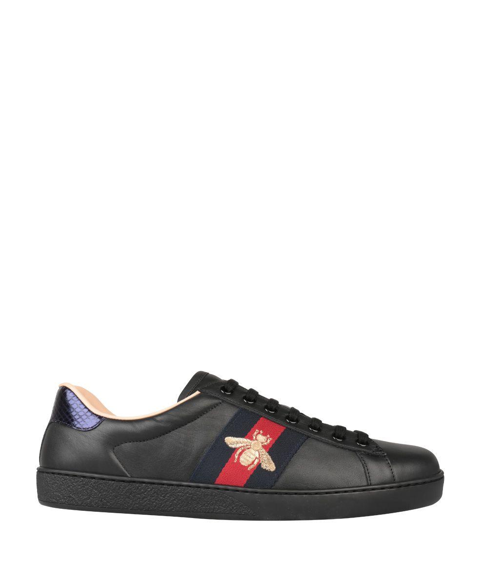 Gucci Ace Embroidered Leather Sneakers In Nero | ModeSens