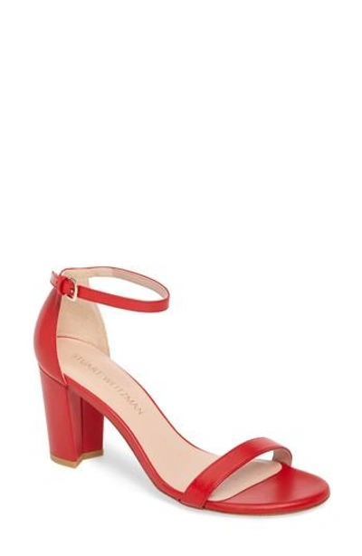 Stuart Weitzman Nearlynude Ankle Strap Sandal In Red Nappa