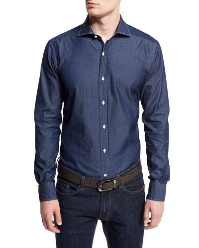 Goodman's Washed Denim Button-down Shirt, Slate