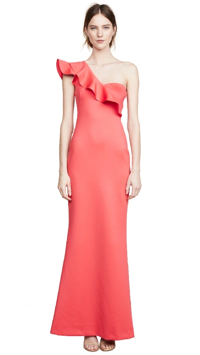 Black Halo Tailored-fit Carmel One-shoulder Gown In Canyon Coral