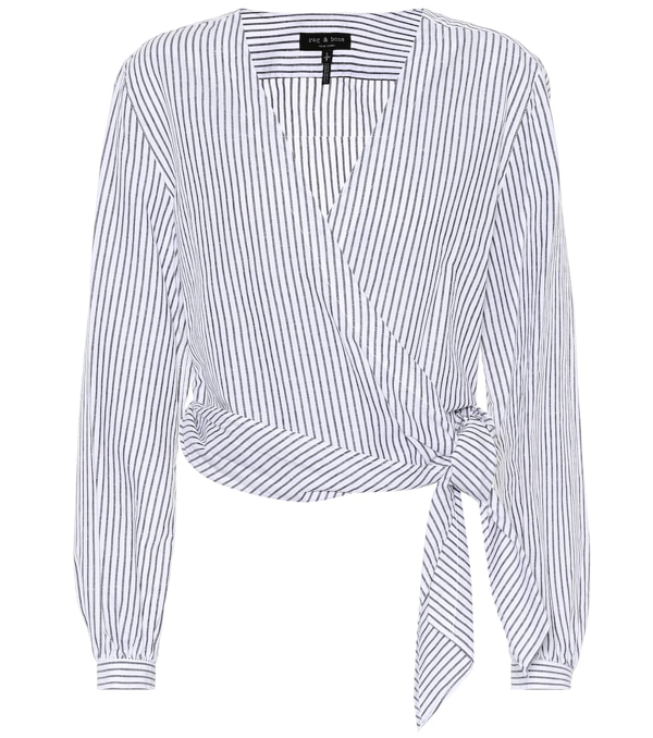 Rag Bone Prescot Cotton And Linen Blend Wrap Top In Blue Modesens
