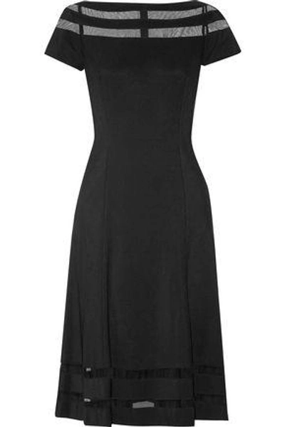 Mikael Aghal Woman Paneled Crwepe And Tu;le Flared Dress Black