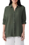 Eileen Fisher Side-slit Button-down Gauze Shirt In Seaweed