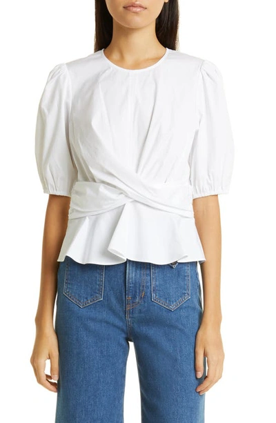 Veronica Beard Arvilla Crisscross Short-sleeve Peplum Top In White