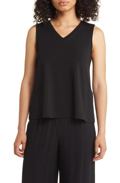 Eileen Fisher Sleeveless V-neck Jersey Knit Tank In Black