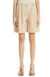 Totême Pleated Cotton Twill Shorts In Neutral