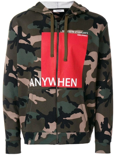 Valentino Camouflage Zip Hoodie In Green