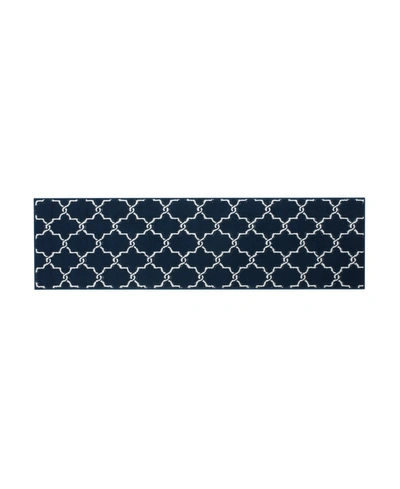 Jean Pierre - Machine Washable Yohan Trellis Tufted Runner Rug, 26" X 96" In Navy And White