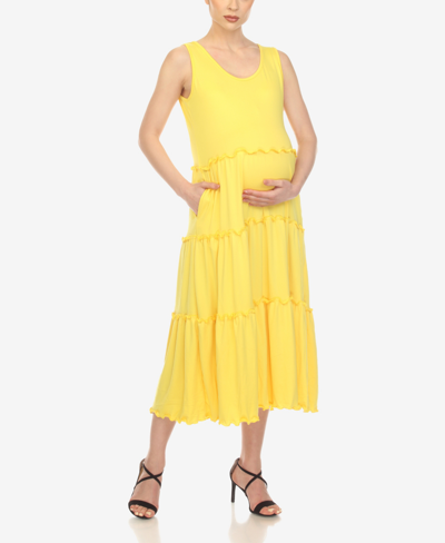White Mark Women's Maternity Scoop Neck Tiered Midi Dress In Canary Yellow