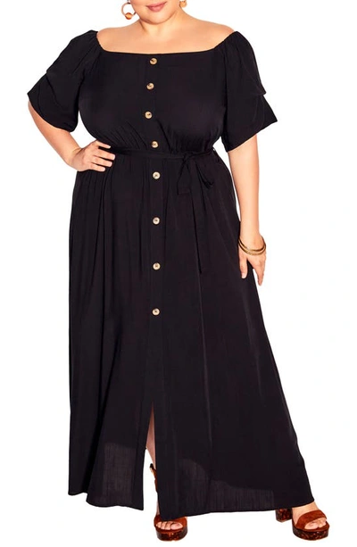 City Chic Trendy Plus Size Tropical Tie Maxi Dress In Black
