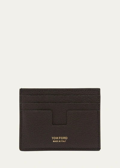Tom Ford Men's T Line Two-tone Leather Card Holder In Chocolate/almond