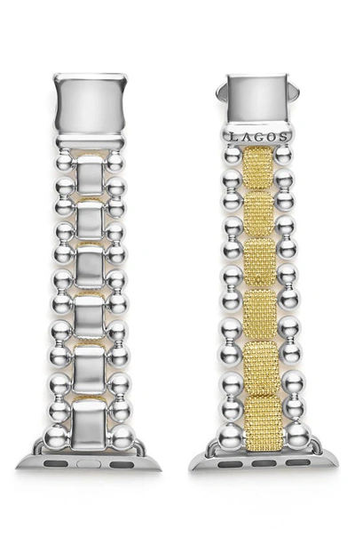 Lagos Caviar 18k Gold & Sterling Silver Beaded Apple Watch Bracelet, 38mm-45mm In Gold/silver