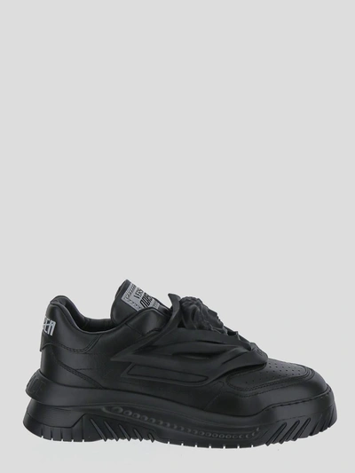 Versace Odissea Low-top Sneakers In Leather In Black