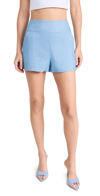 Alice And Olivia Donald Chambray High-waisted Shorts In Blue