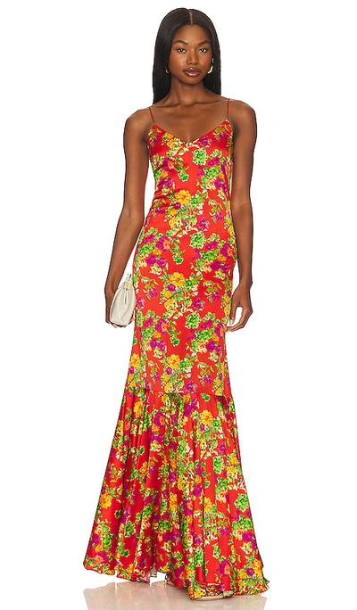 Caroline Constas Women's Morgana Floral Stretch Silk Gown In Red Radiant Floral