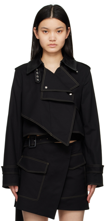Helmut Lang Cropped Trench Cotton Blazer In Black