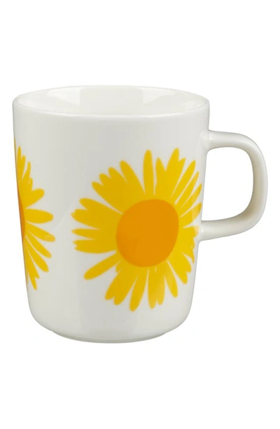 Marimekko Retrofuturism Auringonkukka Mug In White Yellow